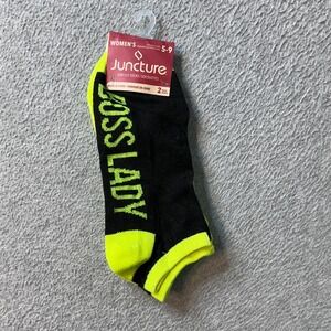 Juncture Socks Womens 5-9 Black Neon Green Boss Lady Low Cut 2 Pairs Pack 32530